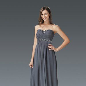 NEW SLEEVELESS A-LINE CHIFFON DRESS EMBROIDERED WITH RHINESTONES & BEADS GL2165